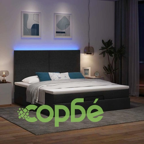 Османска легло с матрак и LED, черно, 180x200 см, плат ➤ топ цена ➤ sorbe.bg