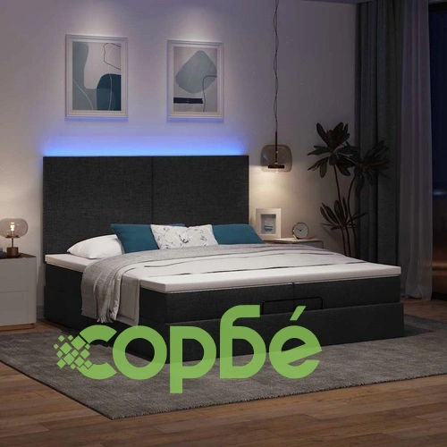 Османска легло с матрак и LED, черно, 200x200 см, плат ➤ топ цена ➤ sorbe.bg