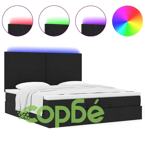 Османска легло с матрак и LED, черно, 200x200 см, плат ➤ топ цена ➤ sorbe.bg