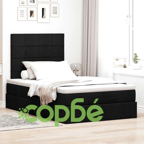 Османска легло с матрак и LED, черно, 120x190 см, плат ➤ топ цена ➤ sorbe.bg