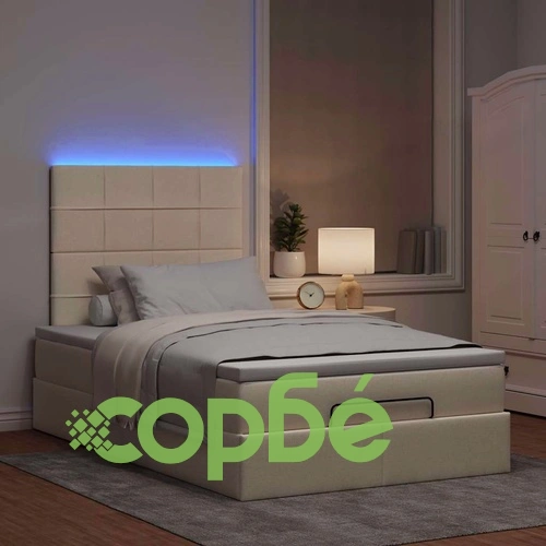 Османска легло с матрак и LED, кремаво, 120x190 см, плат ➤ топ цена ➤ sorbe.bg