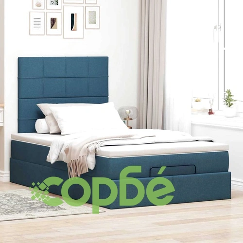 Османска легло с матрак и LED, синьо, 120x190 см, плат ➤ топ цена ➤ sorbe.bg