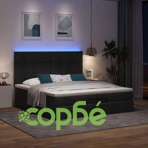 Османска легло с матрак и LED, черно, 200x200 см, плат ➤ топ цена ➤ sorbe.bg