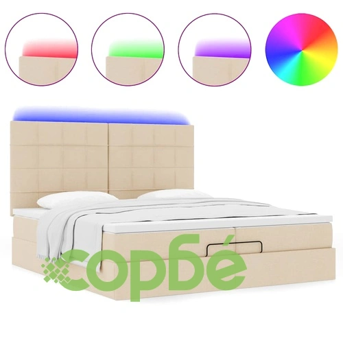 Османска легло с матрак и LED, кремаво, 200x200 см, плат ➤ топ цена ➤ sorbe.bg