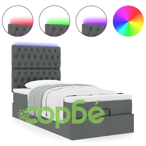 Османска легло с матрак и LED, тъмносиво, 90x200 см, плат ➤ топ цена ➤ sorbe.bg