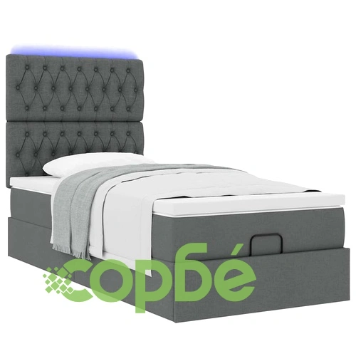 Османска легло с матрак и LED, тъмносиво, 90x200 см, плат ➤ топ цена ➤ sorbe.bg