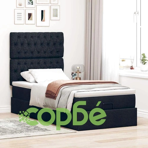 Османска легло с матрак и LED, черно, 90x200 см, плат ➤ топ цена ➤ sorbe.bg