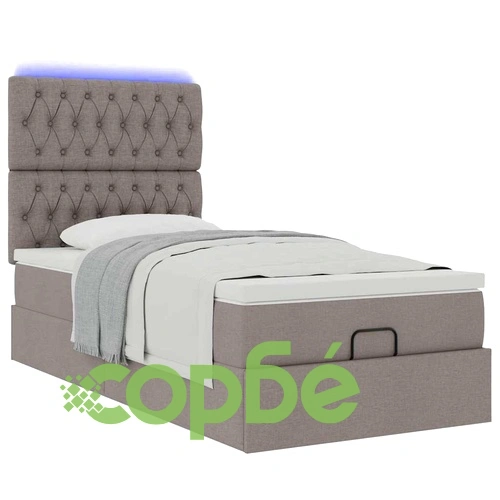 Османска легло с матрак и LED, таупе, 90x200 см, плат ➤ топ цена ➤ sorbe.bg