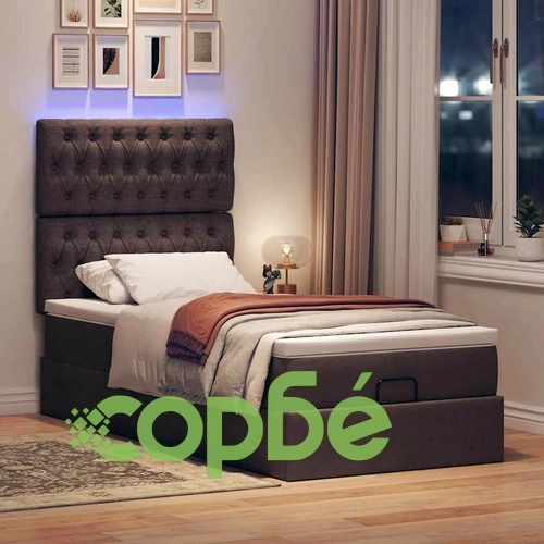 Османска легло с матрак и LED, тъмнокафяво, 100x200 см, плат ➤ топ цена ➤ sorbe.bg