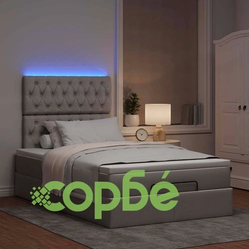 Османска легло с матрак и LED, таупе, 120x190 см, плат ➤ топ цена ➤ sorbe.bg