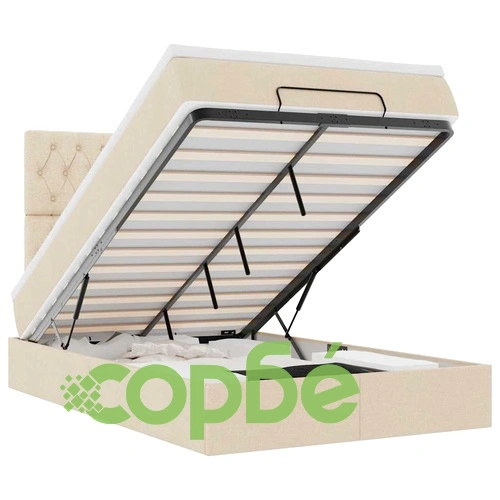 Османска легло с матрак и LED, кремаво, 120x190 см, плат ➤ топ цена ➤ sorbe.bg