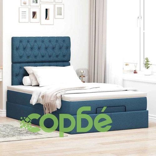 Османска легло с матрак и LED, синьо, 120x200 см, плат ➤ топ цена ➤ sorbe.bg