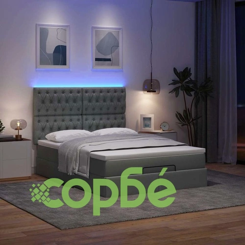 Османска легло с матрак и LED, тъмносиво, 140x190 см, плат ➤ топ цена ➤ sorbe.bg
