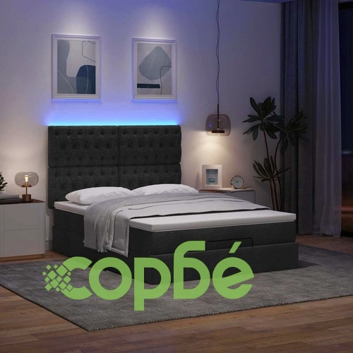 Османско легло с матрак & LEDs черен 140x190 cm Fabric ➤ топ цена ➤ sorbe.bg