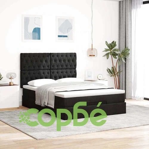 Османско легло с матрак & LEDs черен 140x190 cm Fabric ➤ топ цена ➤ sorbe.bg