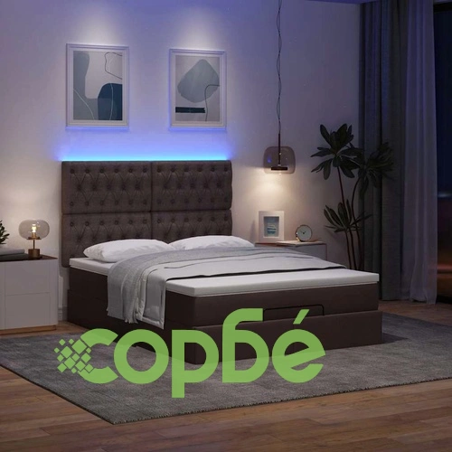 Османска легло с матрак и LED, тъмнокафяво, 140x190 см, плат ➤ топ цена ➤ sorbe.bg