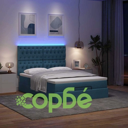 Османска легло с матрак и LED, синьо, 140x190 см, плат ➤ топ цена ➤ sorbe.bg