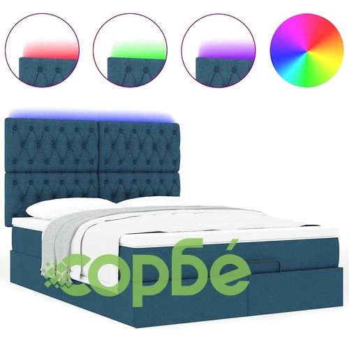 Османска легло с матрак и LED, синьо, 140x190 см, плат ➤ топ цена ➤ sorbe.bg