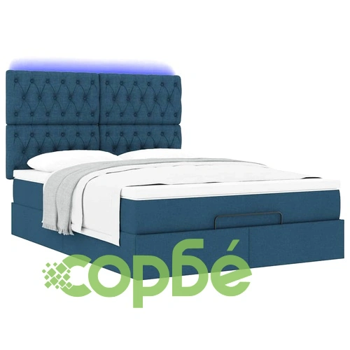 Османска легло с матрак и LED, синьо, 140x190 см, плат ➤ топ цена ➤ sorbe.bg