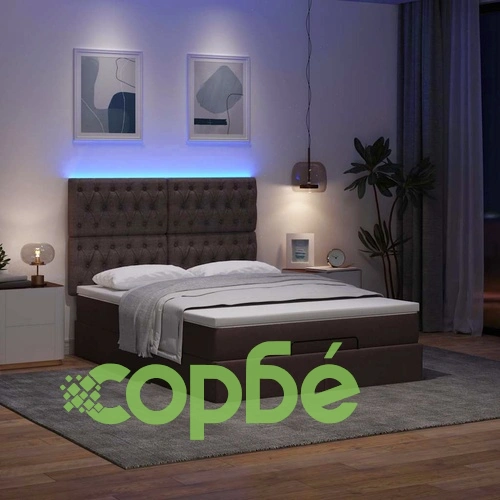 Османска легло с матрак и LED, тъмнокафяво, 140x200 см, плат ➤ топ цена ➤ sorbe.bg