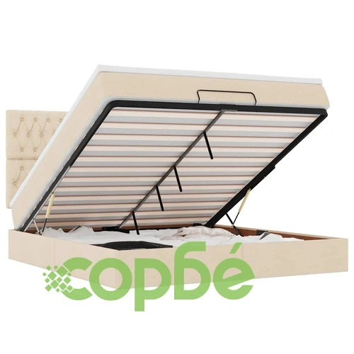 Османска легло с матрак и LED, кремаво, 180x200 см, плат ➤ топ цена ➤ sorbe.bg