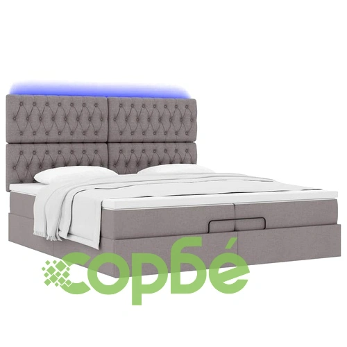 Османска легло с матрак и LED, таупе, 200x200 см, плат ➤ топ цена ➤ sorbe.bg