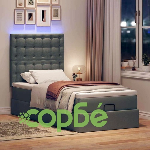 Османска легло с матрак и LED, тъмносиво, 90x190 см, плат ➤ топ цена ➤ sorbe.bg
