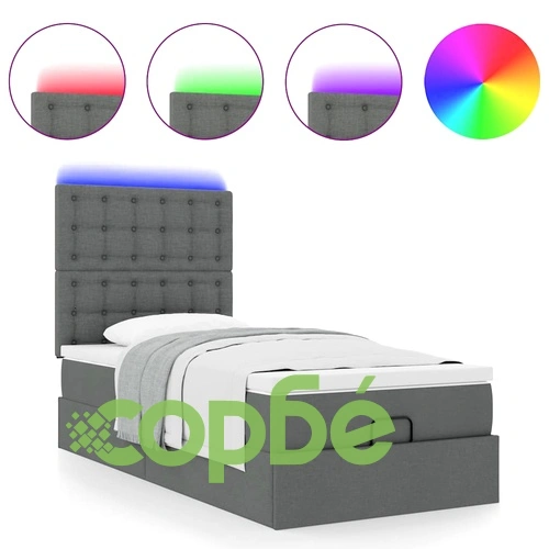 Османска легло с матрак и LED, тъмносиво, 90x190 см, плат ➤ топ цена ➤ sorbe.bg
