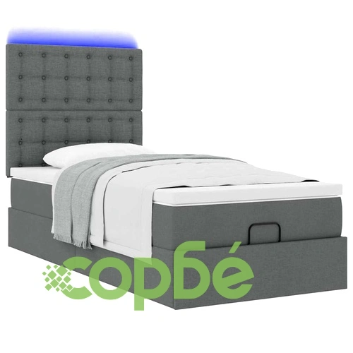Османска легло с матрак и LED, тъмносиво, 90x190 см, плат ➤ топ цена ➤ sorbe.bg