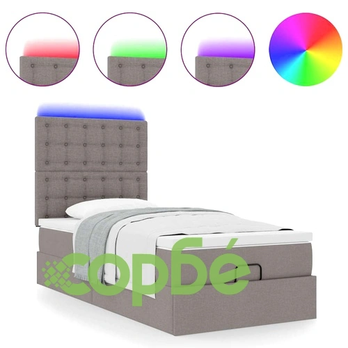 Османска легло с матрак и LED, таупе, 90x190 см, плат ➤ топ цена ➤ sorbe.bg