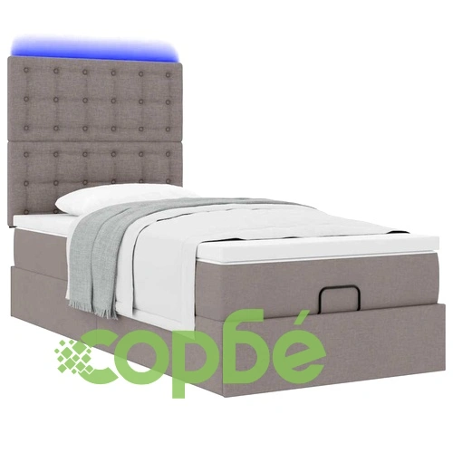 Османска легло с матрак и LED, таупе, 100x200 см, плат ➤ топ цена ➤ sorbe.bg