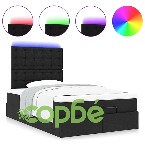 Османска легло с матрак и LED, черно, 120x190 см, плат ➤ топ цена ➤ sorbe.bg