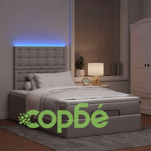 Османска легло с матрак и LED, таупе, 120x190 см, плат ➤ топ цена ➤ sorbe.bg