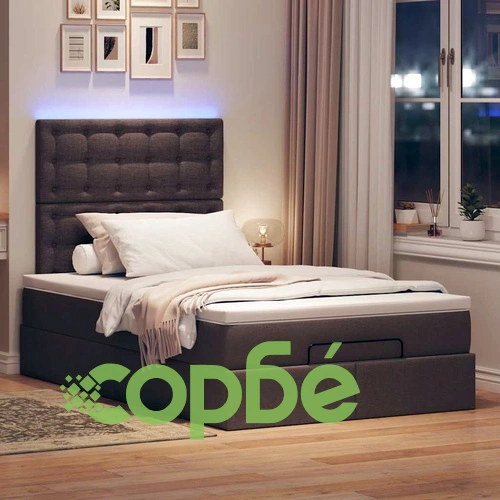 Османска легло с матрак и LED, тъмнокафяво, 120x200 см, плат ➤ топ цена ➤ sorbe.bg