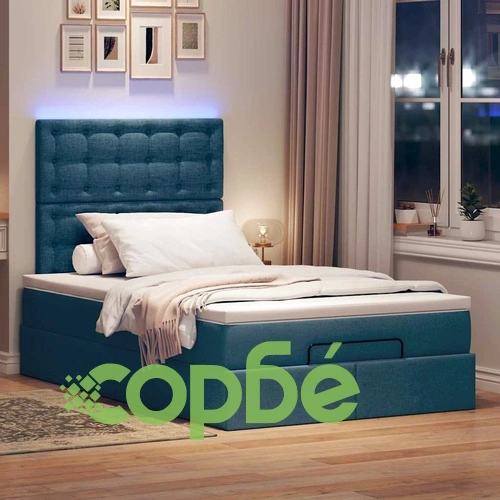 Османска легло с матрак и LED, синьо, 120x200 см, плат ➤ топ цена ➤ sorbe.bg