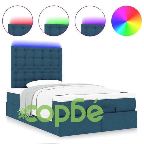 Османска легло с матрак и LED, синьо, 120x200 см, плат ➤ топ цена ➤ sorbe.bg