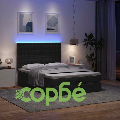 Османско легло с матрак & LEDs черен 140x190 cm Fabric ➤ топ цена ➤ sorbe.bg