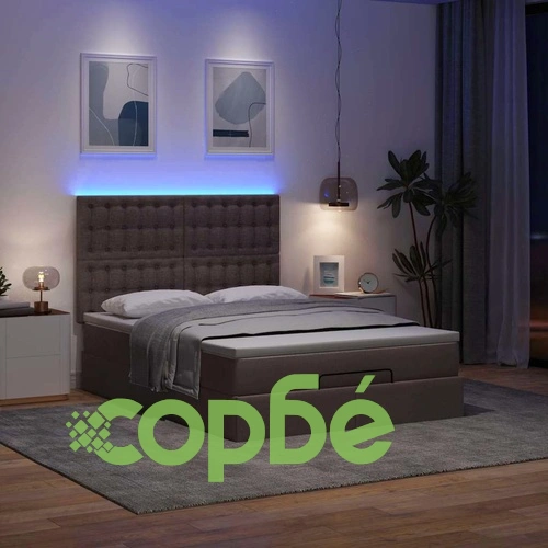 Османска легло с матрак и LED, тъмнокафяво, 140x190 см, плат ➤ топ цена ➤ sorbe.bg