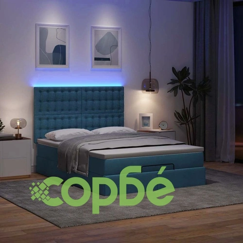 Османска легло с матрак и LED, синьо, 140x200 см, плат ➤ топ цена ➤ sorbe.bg