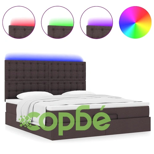 Османска легло с матрак и LED, тъмнокафяво, 160x200 см, плат ➤ топ цена ➤ sorbe.bg
