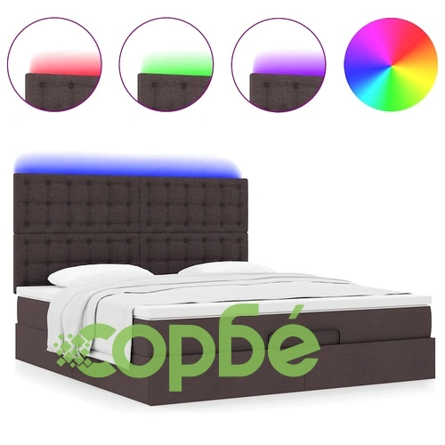 Османска легло с матрак и LED, тъмнокафяво, 180x200 см, плат ➤ топ цена ➤ sorbe.bg