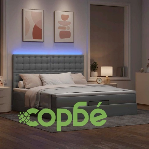 Османска легло с матрак и LED, таупе, 180x200 см, плат ➤ топ цена ➤ sorbe.bg