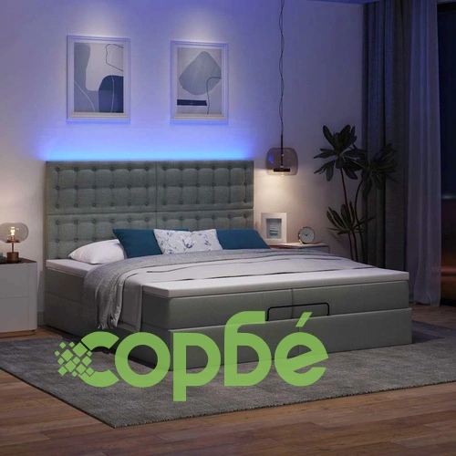 Османска легло с матрак и LED, тъмносиво, 200x200 см, плат ➤ топ цена ➤ sorbe.bg
