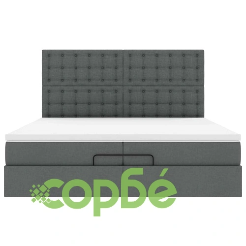 Османска легло с матрак и LED, тъмносиво, 200x200 см, плат ➤ топ цена ➤ sorbe.bg