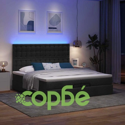 Османска легло с матрак и LED, черно, 200x200 см, плат ➤ топ цена ➤ sorbe.bg