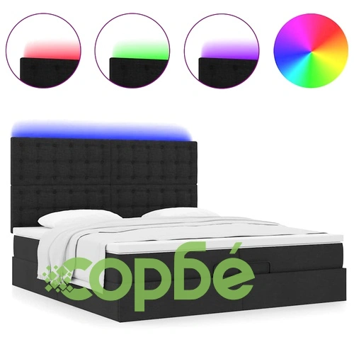 Османска легло с матрак и LED, черно, 200x200 см, плат ➤ топ цена ➤ sorbe.bg