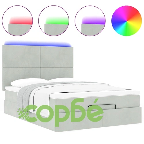 Османска легло с матраци и LED, светлосиво, 140x190 см, кадифе ➤ топ цена ➤ sorbe.bg