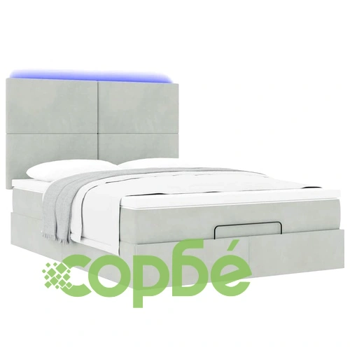 Османска легло с матраци и LED, светлосиво, 140x190 см, кадифе ➤ топ цена ➤ sorbe.bg