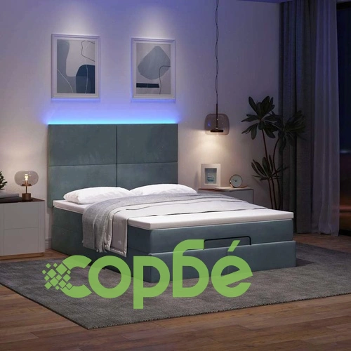 Османска легло с матраци и LED, тъмносиво, 140x190 см, кадифе ➤ топ цена ➤ sorbe.bg