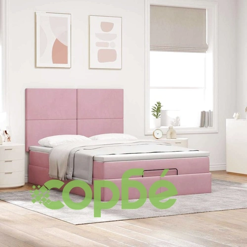 Османска легло с матраци и LED, розово, 140x190 см, кадифе ➤ топ цена ➤ sorbe.bg